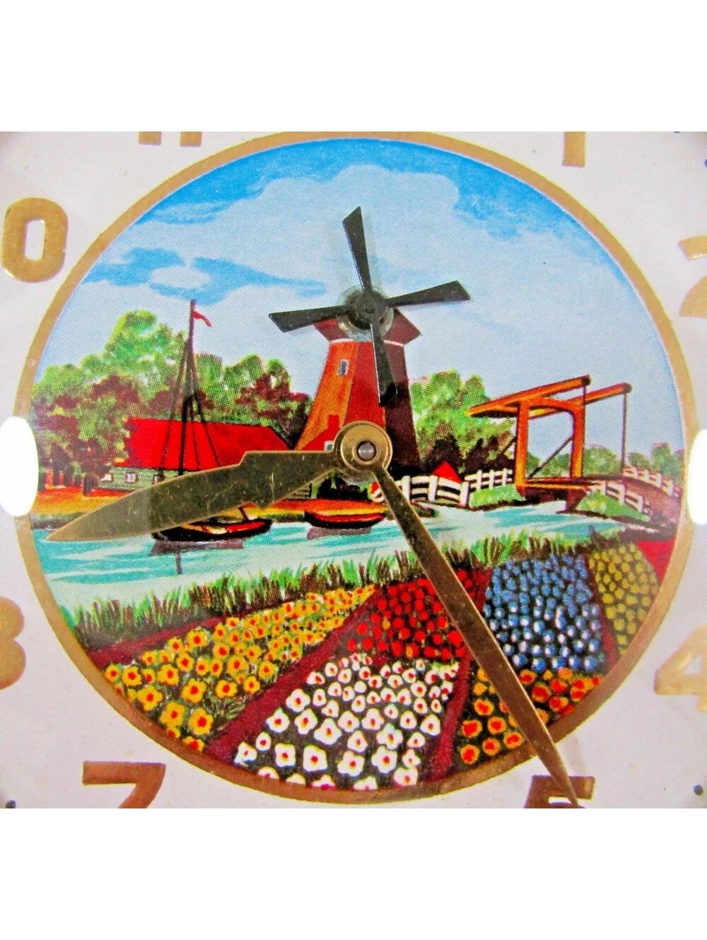 Vintage German Animated Mechanical Ship's Wheel Dutch Windmill Table Clock